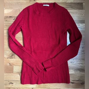 Vintage Prada cashmere/wool ribbed crewneck sweater, cherry red, size 36